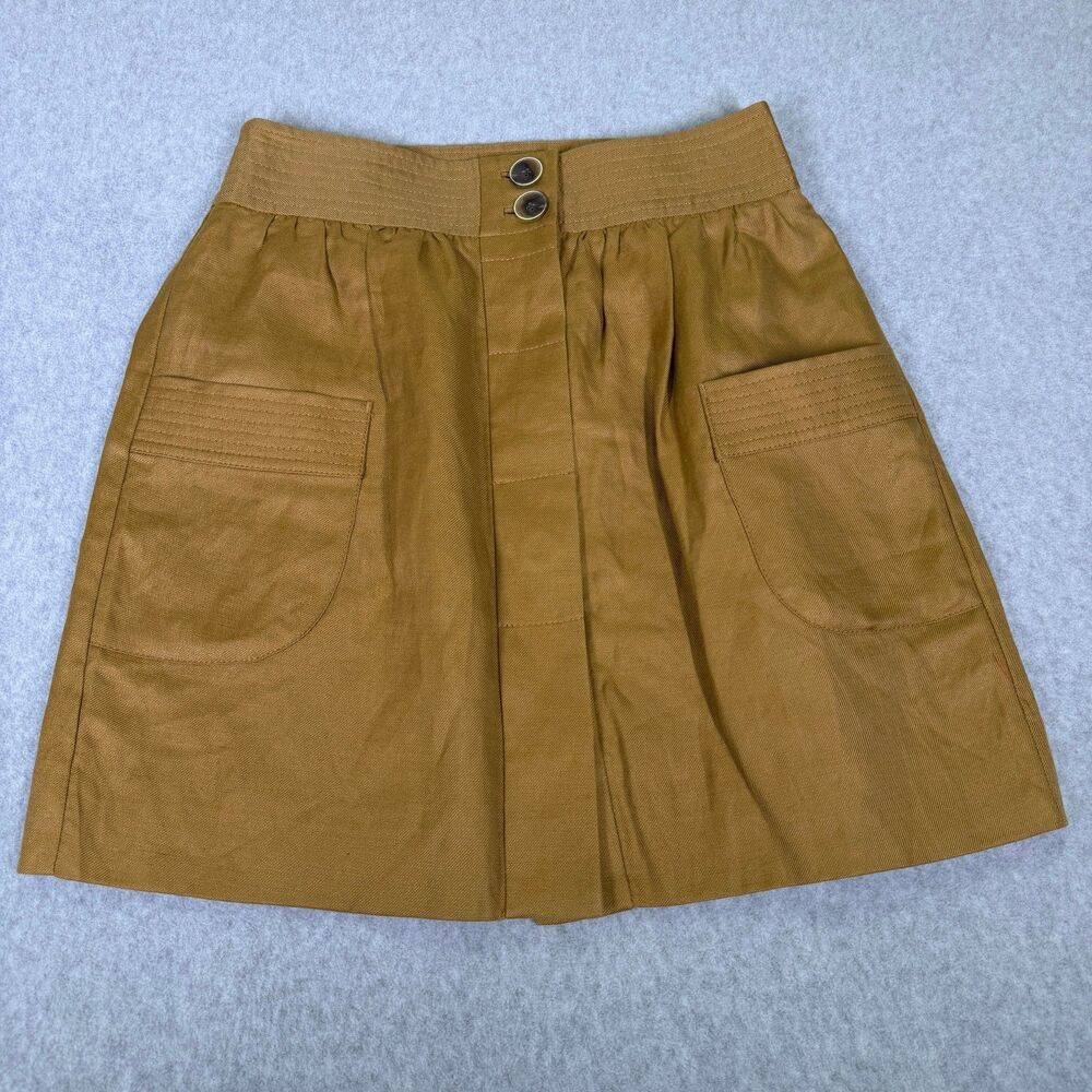 J.Crew Womens Skirt Size 4 Brown Linen Lyocell A-Line Mini Utility Pockets